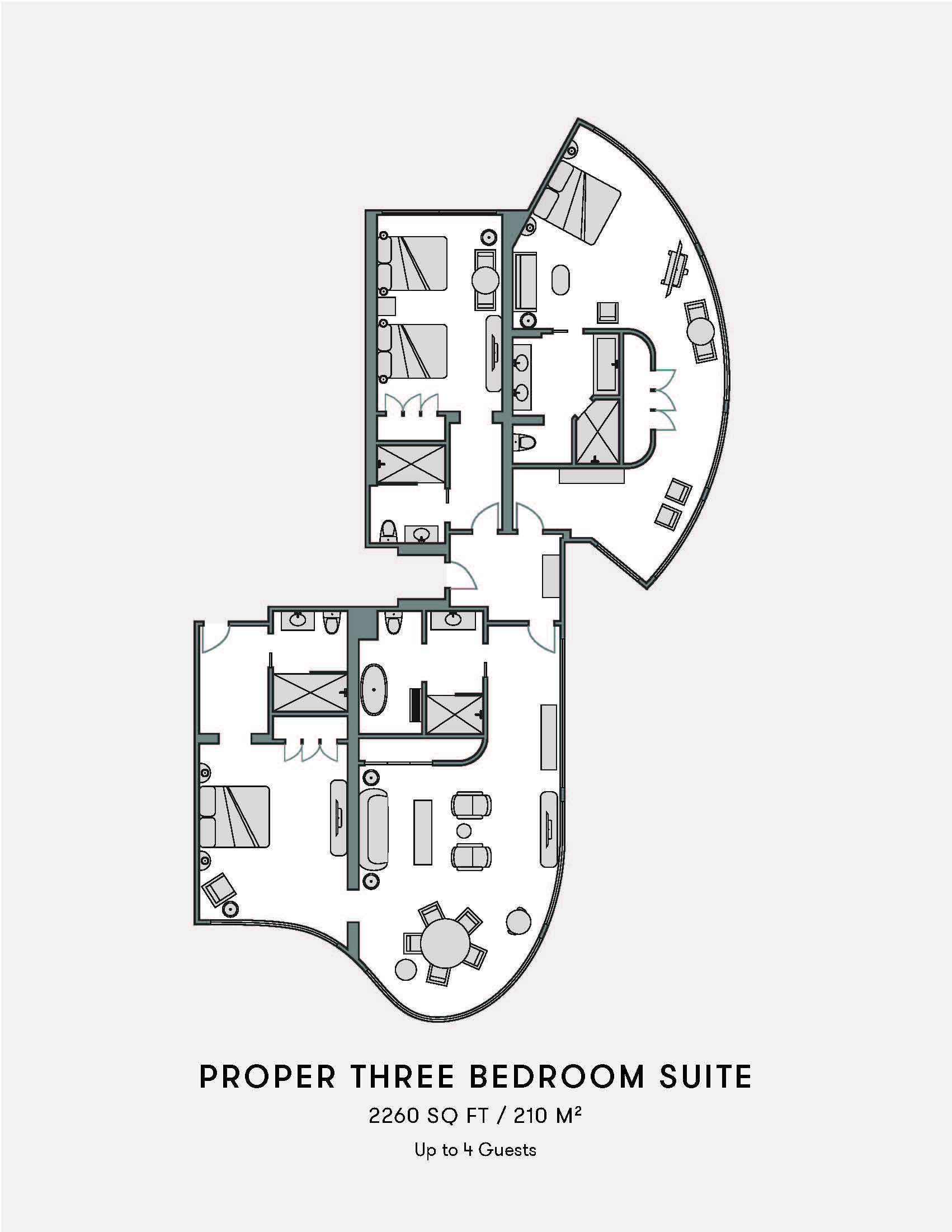 Proper Three Bedroom suite floor plan